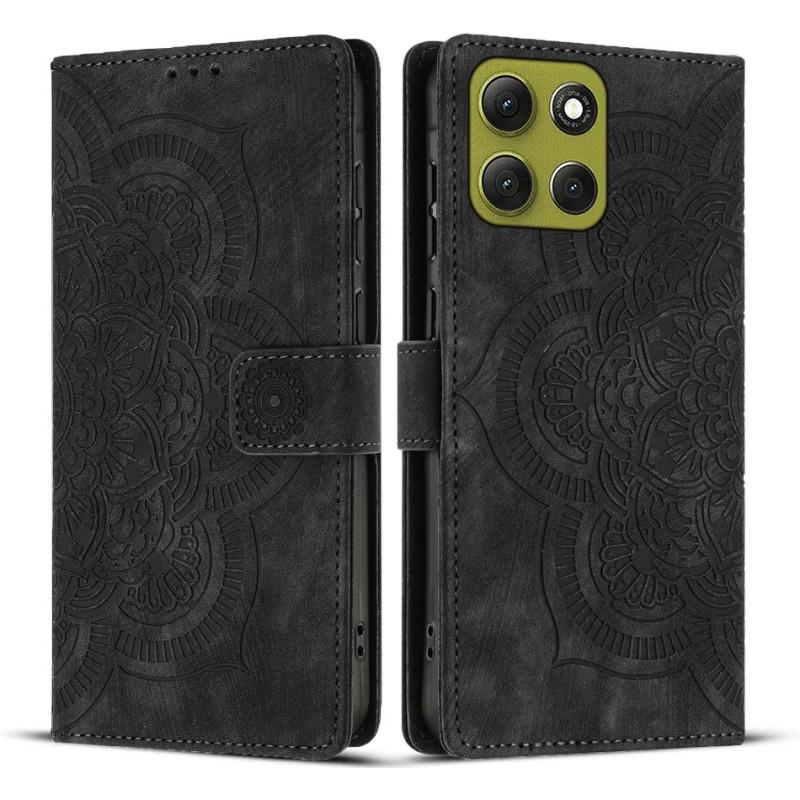 

For Motorola Moto G56 5G Leather Case WANLONFENG HDM Series Mandala Imprint Wallet Stand Phone Cover Black