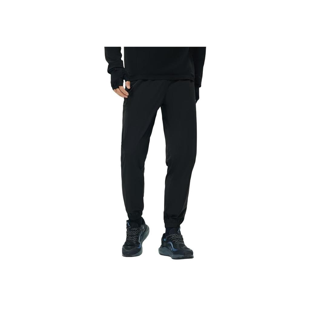 Li-Ning Quick-Dry Logo Print Knitted Sports Pants With Elastic Waist Men Bottoms Black AYKT197-1