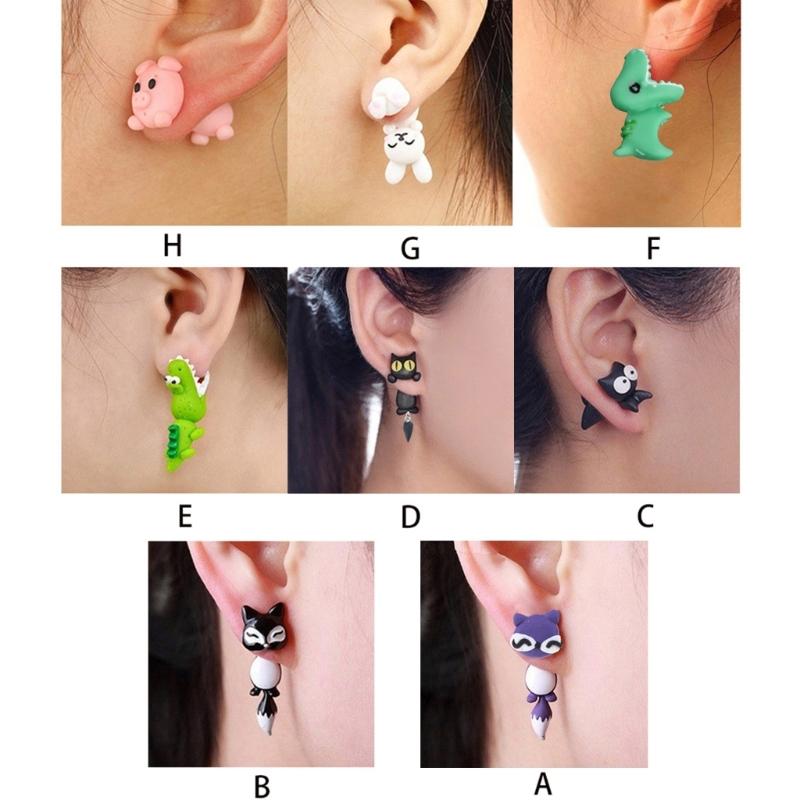 Cute Animal Female for Creative Handmade Earrings Clay Dinosaur Rabbit for Cat Earrings Party Jewelry for Women