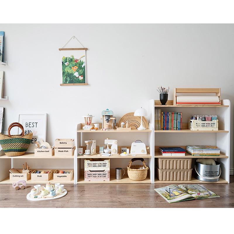 Korean Style Wooden Bookcase & Toy Storage Rack for Children's Room