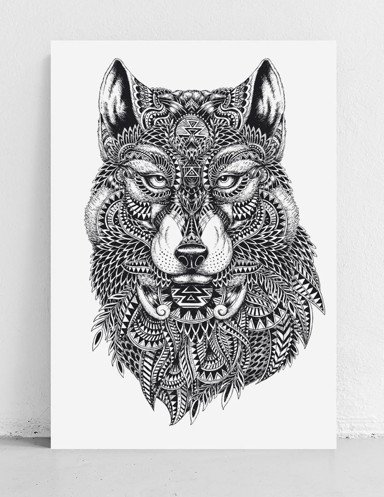 Poster Black and White Wolf Sketch Illustration