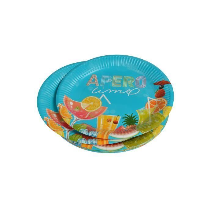 Assiettes En Carton - Apero Times - 18 Cm - Ensemble De 10 - Bleu - Écologique