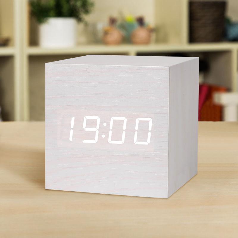 Wooden Digital Alarm with Temperature Sound Desktop LED Bedside ClocK LED Alarm Clock Office Decoration Home Decor