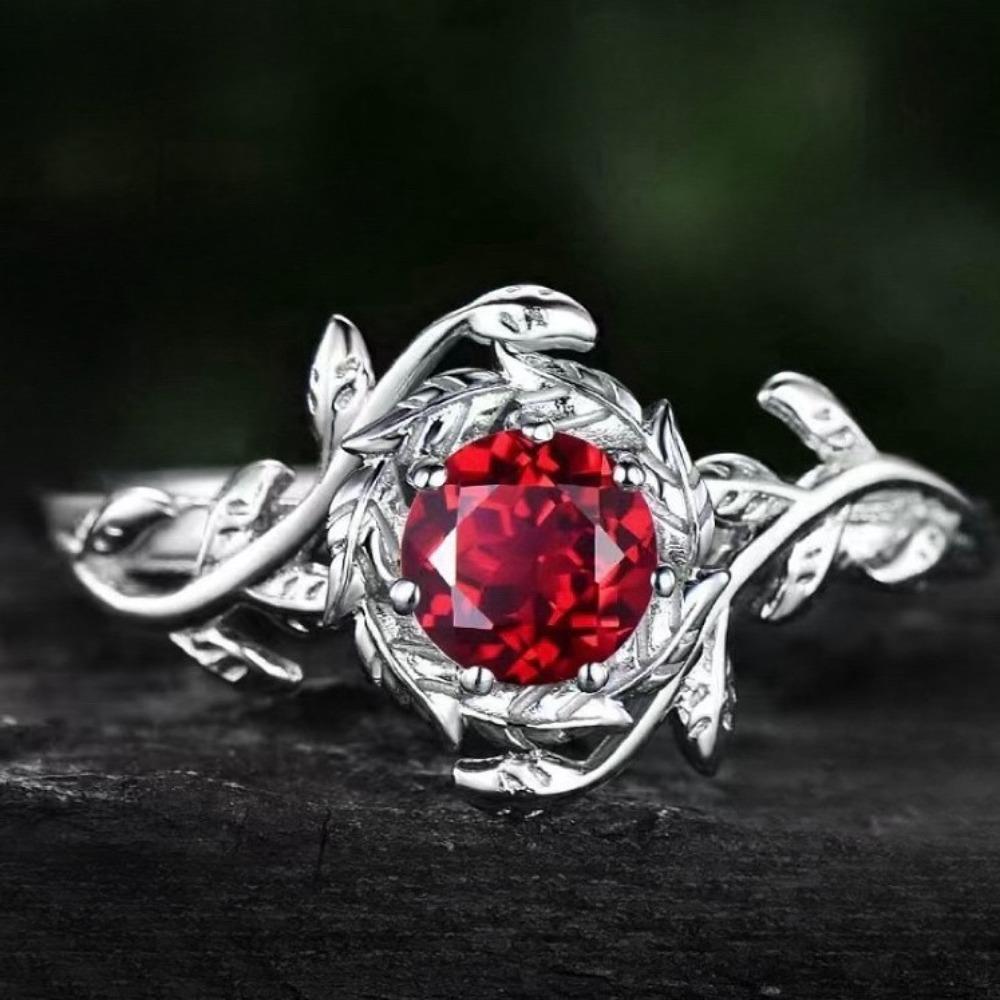 

Роскошное европейское и американское новое кольцо из сплава с инкрустацией красным цирконом, креативное кольцо с бриллиантом в виде розы для леди No. 10