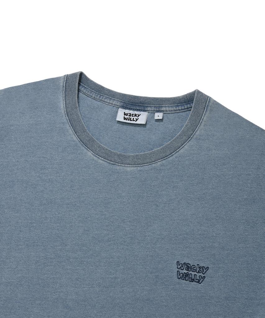 WACKY WILLY Denim-Like Small Logo Short Sleeve T-Shirt Light Blue