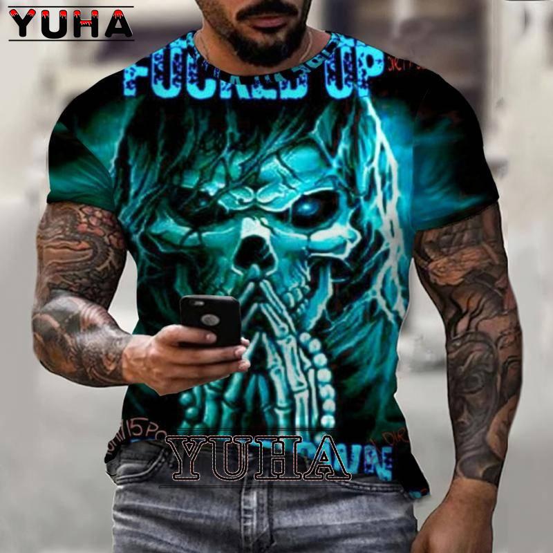 Skull Reaper Pattern T-shirt 3D Men's Street Printing Horror Series T-shirt Summer Fashion Fun Men's Plus Size T-shirt