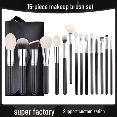 15-teiliges Make-up-Pinselset mit Holzgriff und weichen Tierhaaren: Enthält Puder-, Rouge- und Lidschattenpinsel
