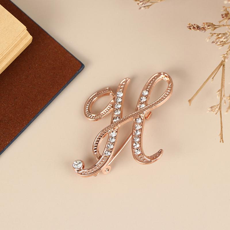 Women Luxury Letter Brooch Pins In Rose Gold Color   English Alphabet Pins Cute Jewelry Accessories Gift
