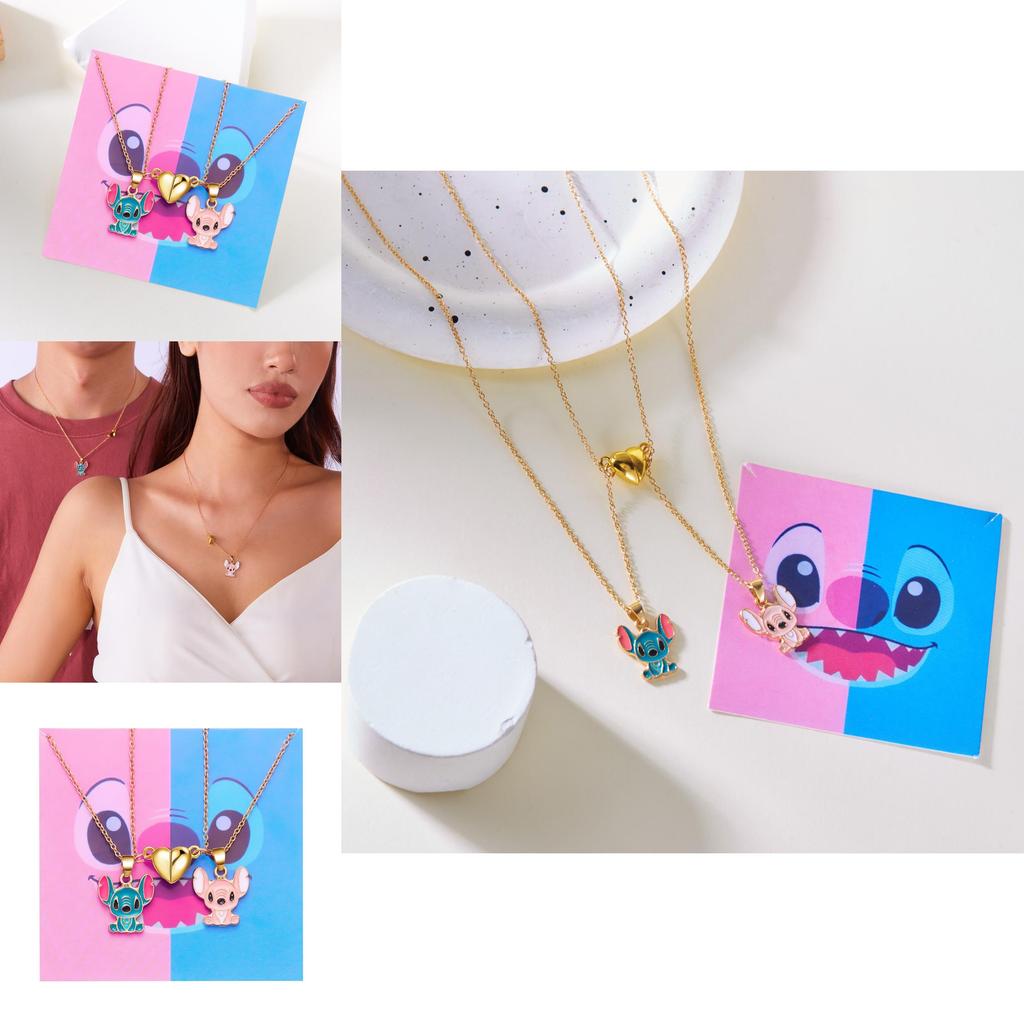 Lilo Stitch Heart Necklace With Electroplated Finish For Friendship And Couple Wear