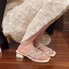 Fairy Style Toe Wear High-heeled Sandals Women's High-end Rhinestone Butterfly Decoration Lightweight with Skirt Flip-flops