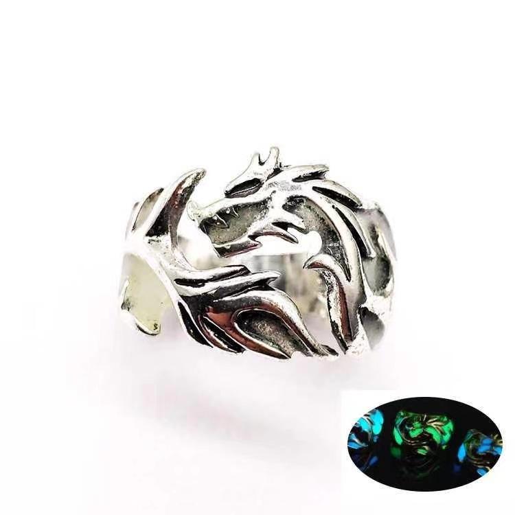 New Luminous Dragon Pattern Wide Band Ring for Men and Women - Ethnic Chinese Style, Large Size, and Perfect for Couples