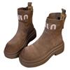 Frosted Letter Platform Short Boots Women's Slack Soft-soled Cowhide Chelsea Martin Boots Rear Zipper Shoes Tide