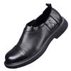 Leather First-Layer Cowhide Men'S Shoes Black Round Head Leather Shoes Men'S Breathable Trendy Shoes Personalized Business Blue Big Head Shoes