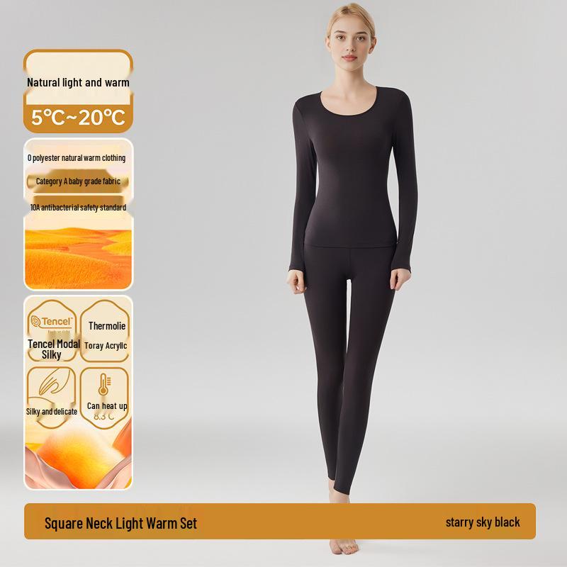 Women's Seamless Modal Thermal Underwear Set - Ultra-Thin, High Elasticity, Lightweight Warm German Velvet Base Layer for Autumn Winter.