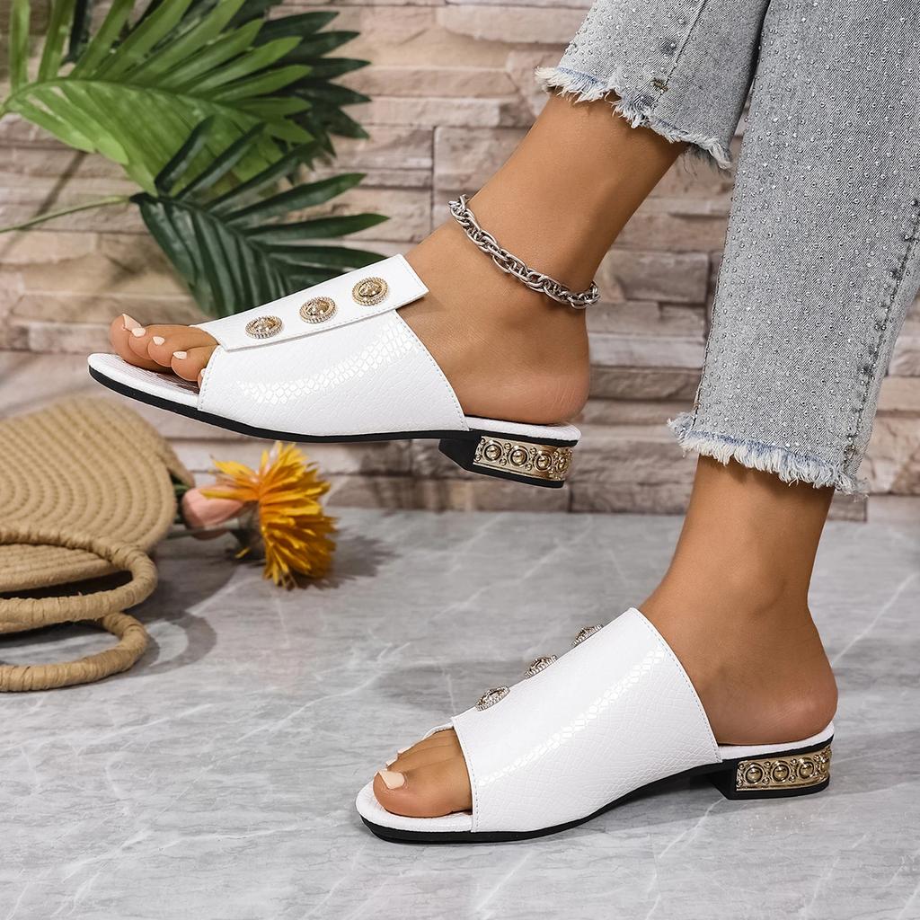 Fashion Women High Heels Slippers Fashion Shoes for Women Square Heels Beach Sandals 2025 New Summer Open Toe Slippers Slides Women