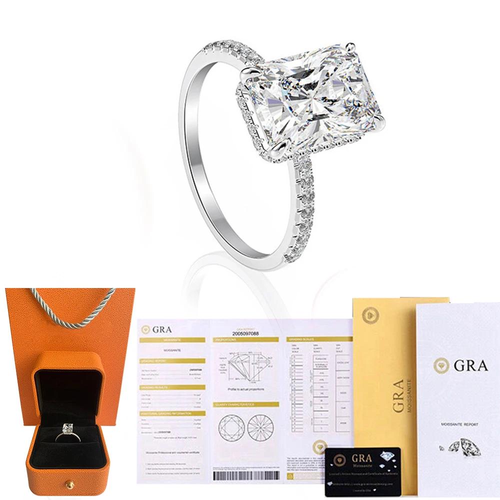 Cbtb Rectangular Luxury Real Moissanite Wedding Ring 925 Silver Jewelry