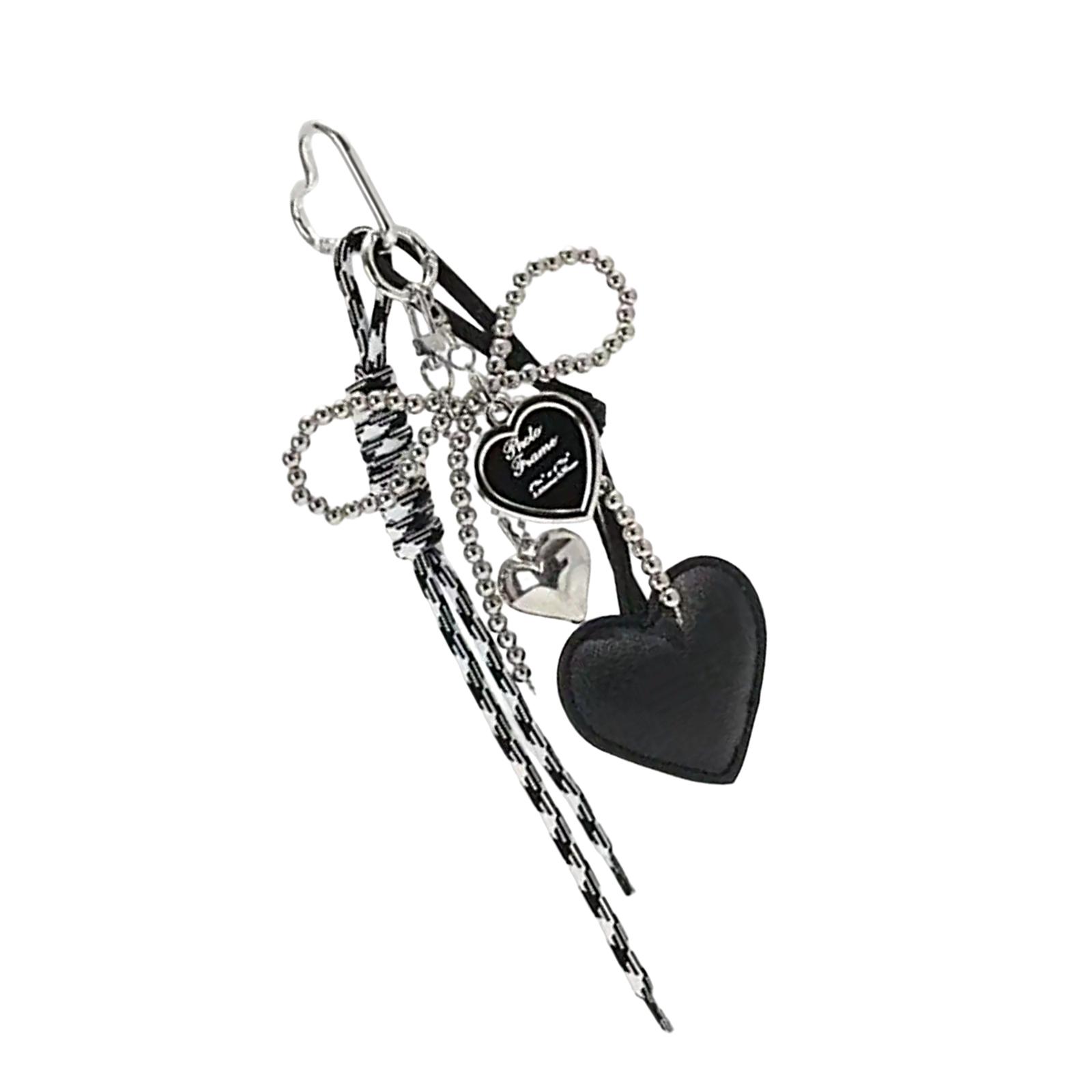 

Bowknot and Heart Charm Keychain for Bags and Accessories Stylish Backpack Pendant Fashionable Braided Lanyard Keyring чёрный