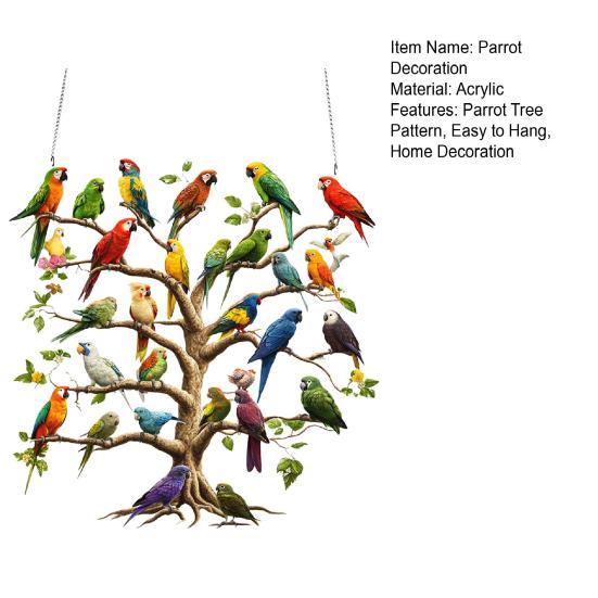 Acrylic Parrot Tree Hanging Decoration 2D Flat Colorful Parrot Indoor Outdoor Christmas Tree Wall Window Hanging Bird Sign Ornament