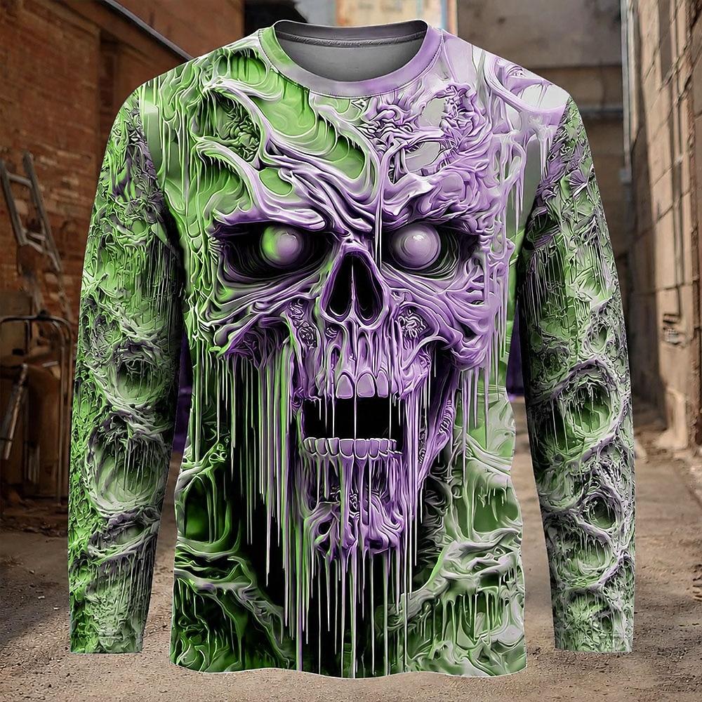 Autumn and Winter Men's Horror Skull Crew Neck Long Sleeve T-Shirt Fashion Versatile Trend