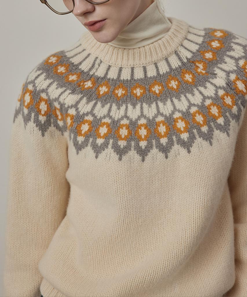 Kwinseulaebis Nordic Jacquard Wool Knit-Pullover