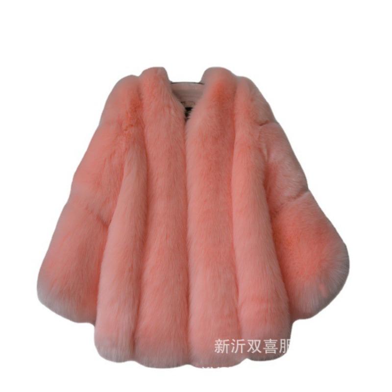 New imitation fox hair splicing coat women's autumn and winter casual warm imitation coat