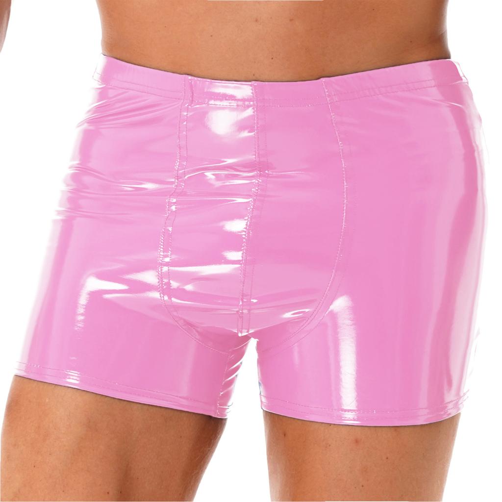 Mens Wet Look Patent Leather Shorts Boxer Brief Soft Stretchy Short Pants Clubwear