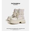 Thick-soled Cowhide Martin Boots for Women's Autumn New Heightening Retro Versatile Medium Boots for Women's Lightweight Boots for Women