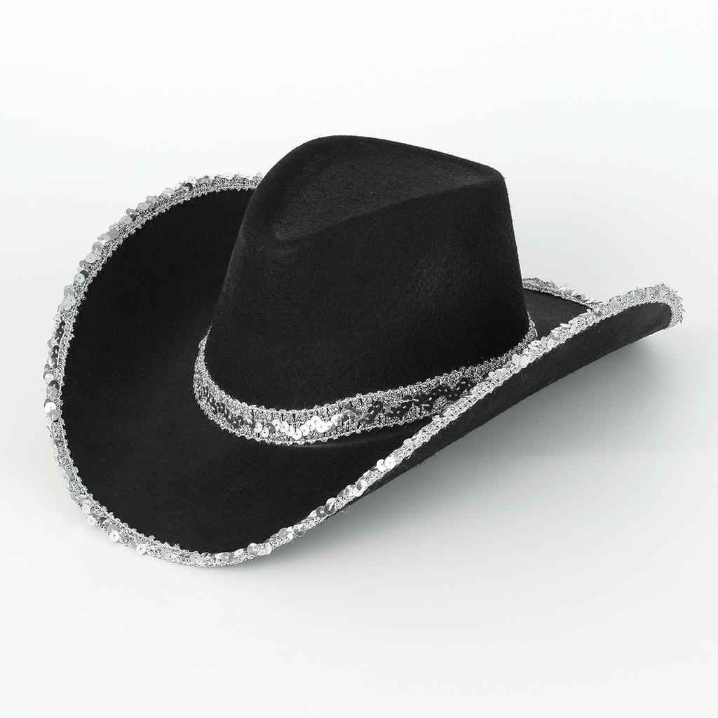 Men's and women's cowboy hats personalized wide sequins accessories wide brim curved brim trendy hat party jazz hat gift