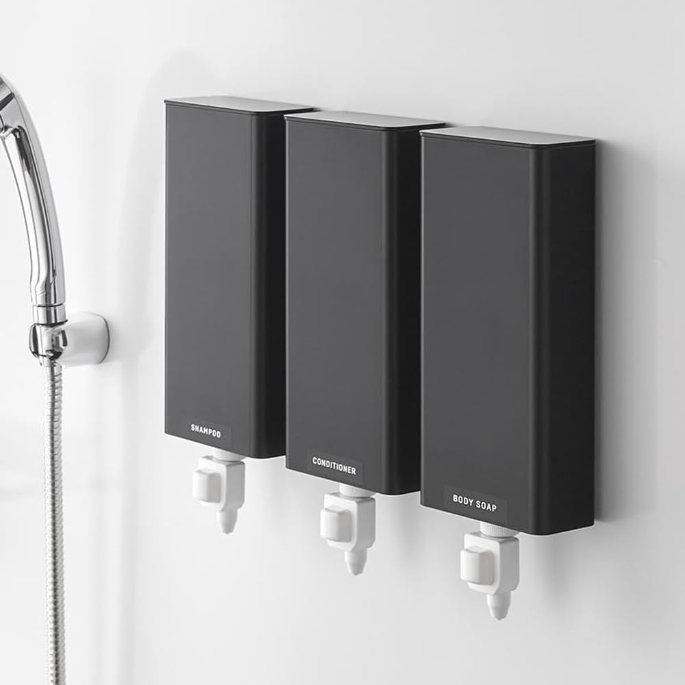 Yamazaki Magnetic Bathroom Refill Pouch Dispenser Storage Large of 10142 x 3 Holder, (Set 3), Tower, Black,
