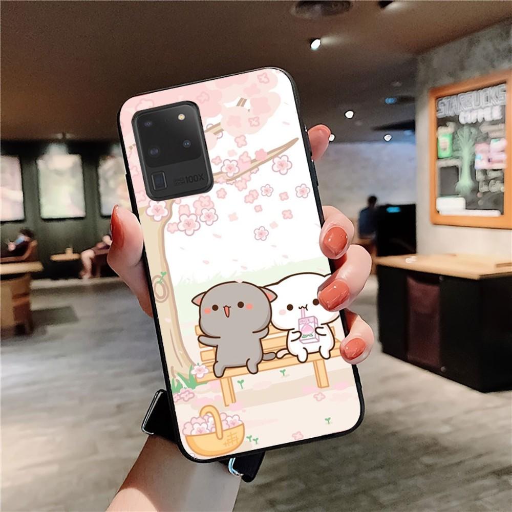 Cartoon Peach Mochi Cat Phone Case For Samsung S 20 21 22 23 Plus Ultra For Redmi Note 8 9 10 11 For Huawei Y 5 6 9