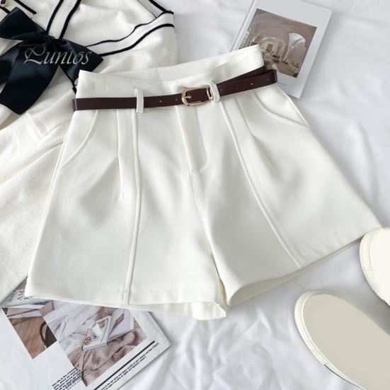 Women Suit Shorts High Waist Zipper Fly Solid Color Casual Suit Shorts with Pockets Versatile Summer Shorts