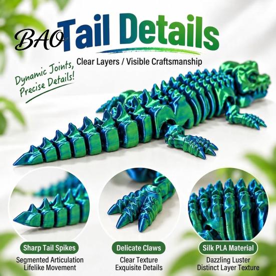 Creative Desktop Decoration 3D Printed Articulated Crocodile Toy, Flexible Reptile Figure, Animal Fidget Toy for Unique Gift Stress Relief,