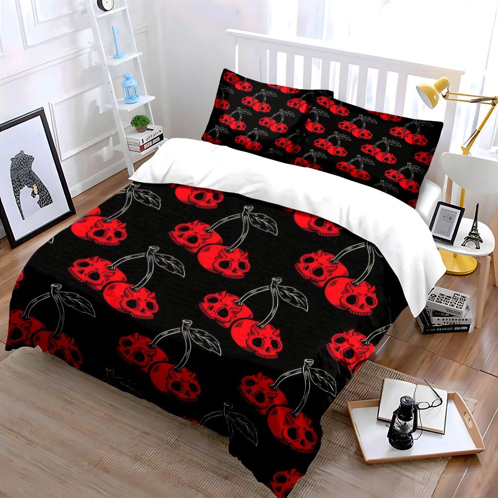 Skull Cherry Gothic Decor Set Soft Comfortable Duvet Cover Bedding Set Included 1*Duvet Cover & 2*Pillowcases, Gift
