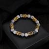Classic Gold Vikings Runes Bracelet 8Mm Lava Stone Handmade Elastic Jewelry for Women Men