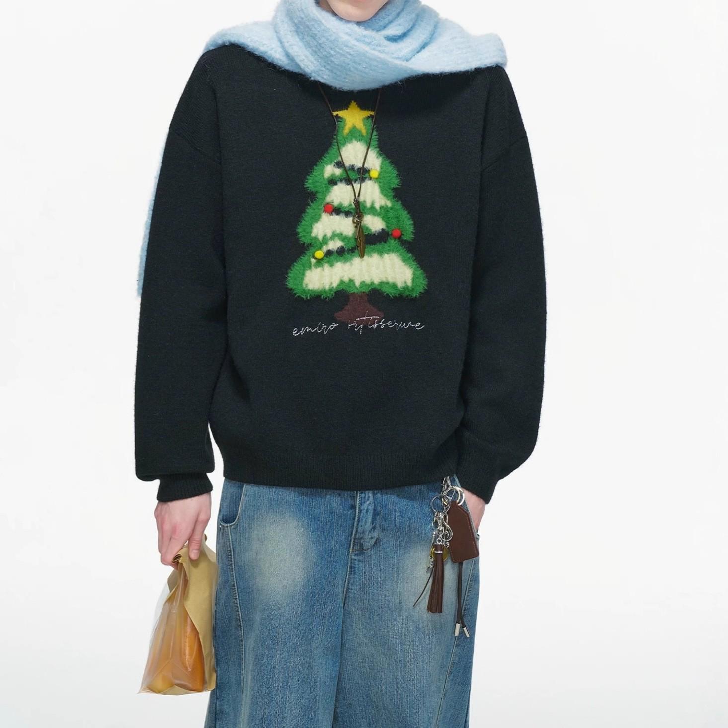 

Men s Christmas Tree Round Neck Pullover Sweater - Casual, Loose, Trendy, Autumn/Winter Style XXL чорний