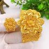 Gilded Brass Women's Flower Open Bangle Ring Set - Large Size Jewelry