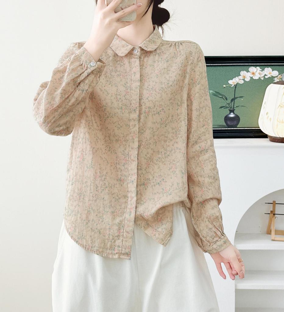 Women's Japanese Style Floral Long Sleeve Gauze Shirt - Spring/Autumn 2026