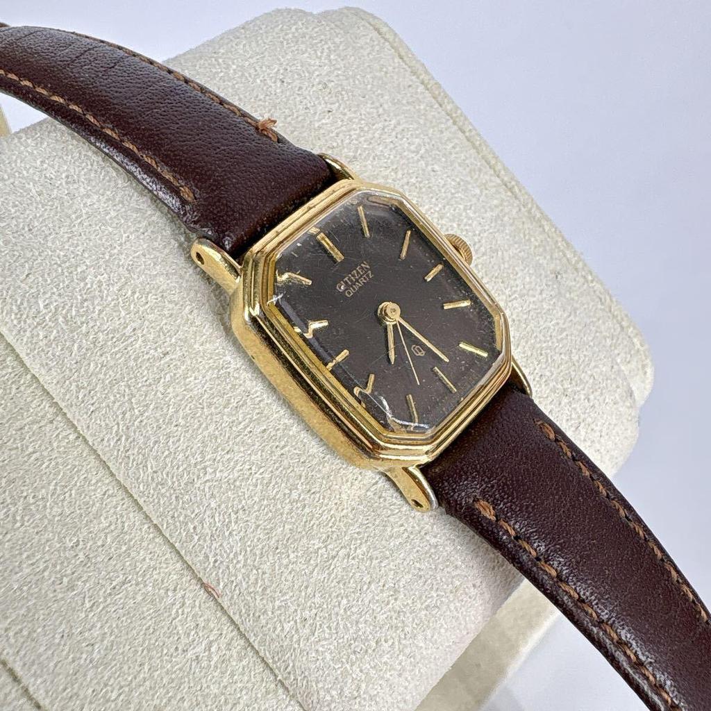 Used [New Battery Replacement/Working Item] CITIZEN Ladies' Watch Vintage Square Gold Hands Quartz