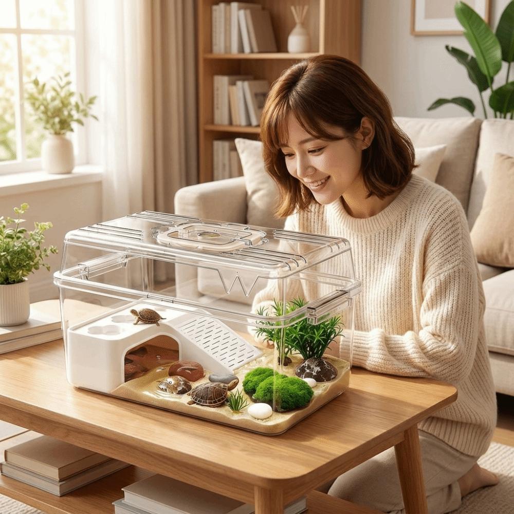 Transparent Reptile Terrarium Breathable Turtle Basking Platform Turtle Tank Hermit Crab