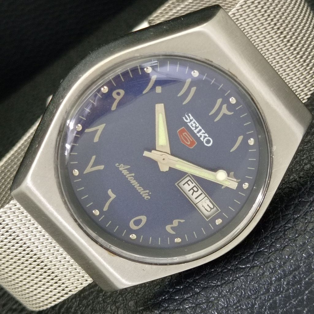 VINTAGE SEIKO 5 AUTOMATIC JAPAN 6309A MENS ARABIC BLUE DIAL WATCH a701373-5 R206a-a701373