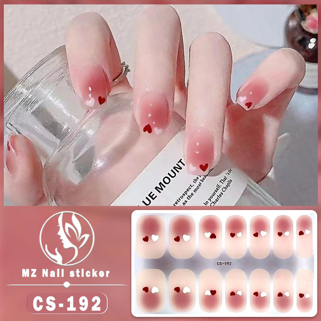 CS Waterproof No-Cure Gel Nail Wraps, Full Cover Japanese & Korean Style Heart Pattern Nail Stickers, Nail Patch Films