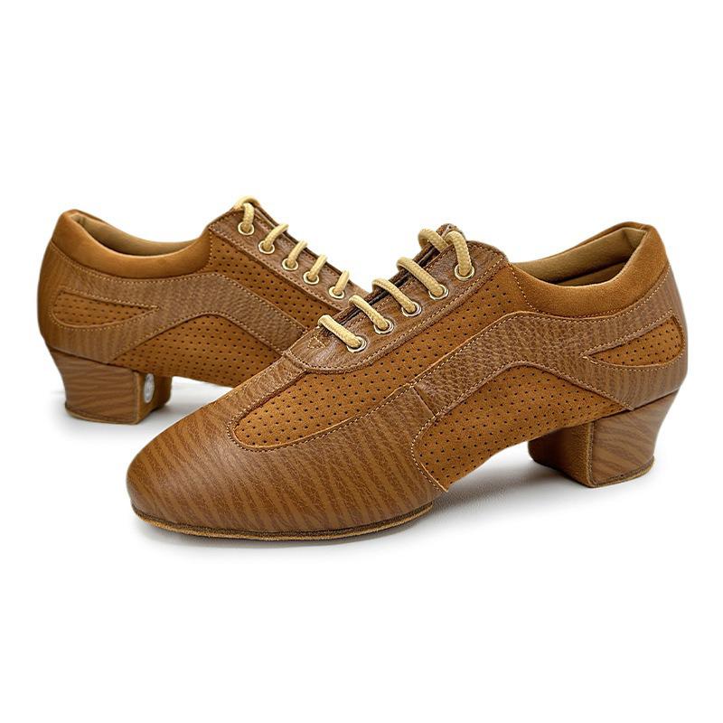 Genuine Leather Jazz Dance Shoes with Mid Heel Suede Dance Ball Standard Latin Dance Shoes for Women and Boys Sports Dancing Shoes 3.5CM