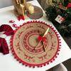 Christmas Retro Jute Placemat Round Printed Woven Dining Table Mat with Wool Ball Heat-Resistant Home Decorative Coffee Cup Mats