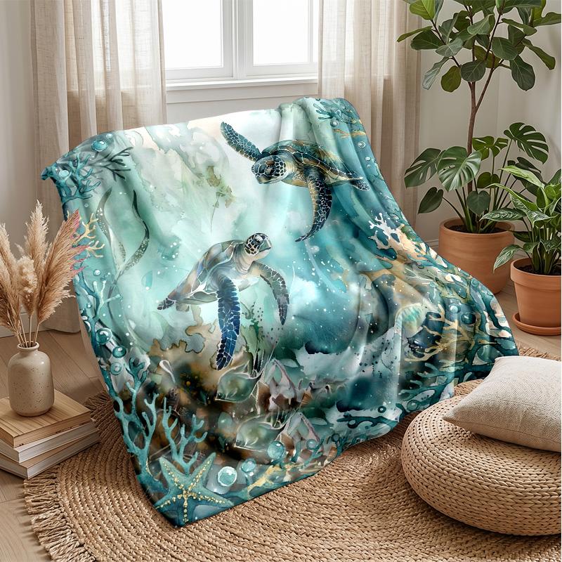 Oceanic Turtles Adventure Theme blanket Lightweight Warm Flannel Blanket Decorative Throw Blanket for Home Decoration