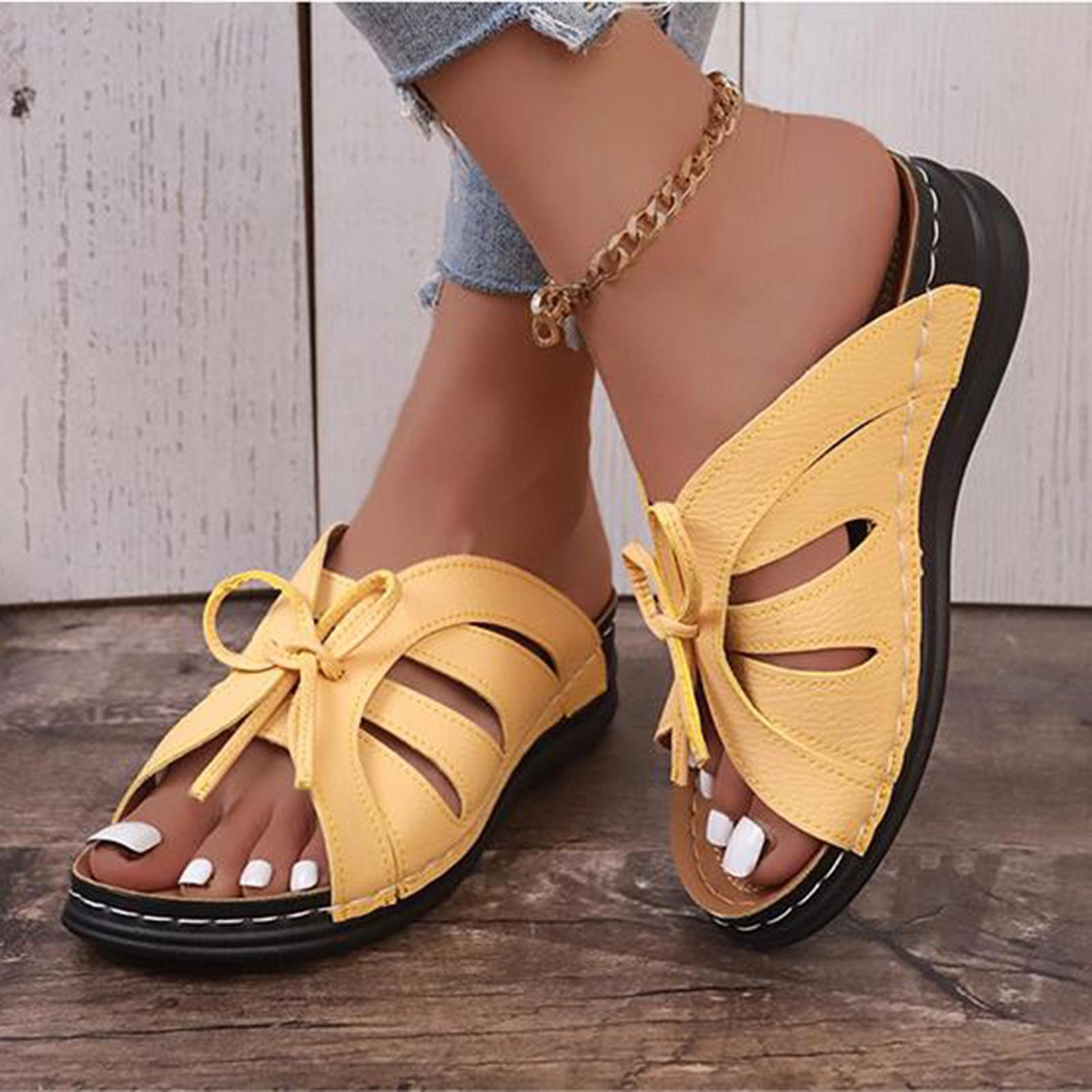 

Женская однотонная повседневная пляжная обувь на плоской подошве, сандалии, женская обувь 43 жёлтый