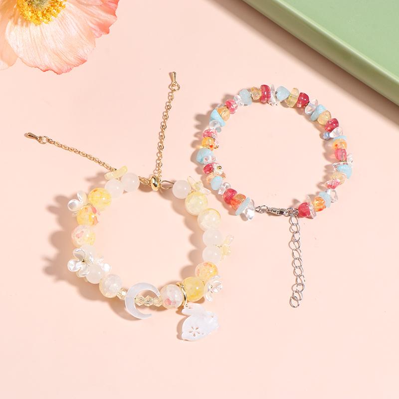 Mini Colorful Flower Necklace Bracelet Charm Beaded Jewelry For Women Spring Gifts