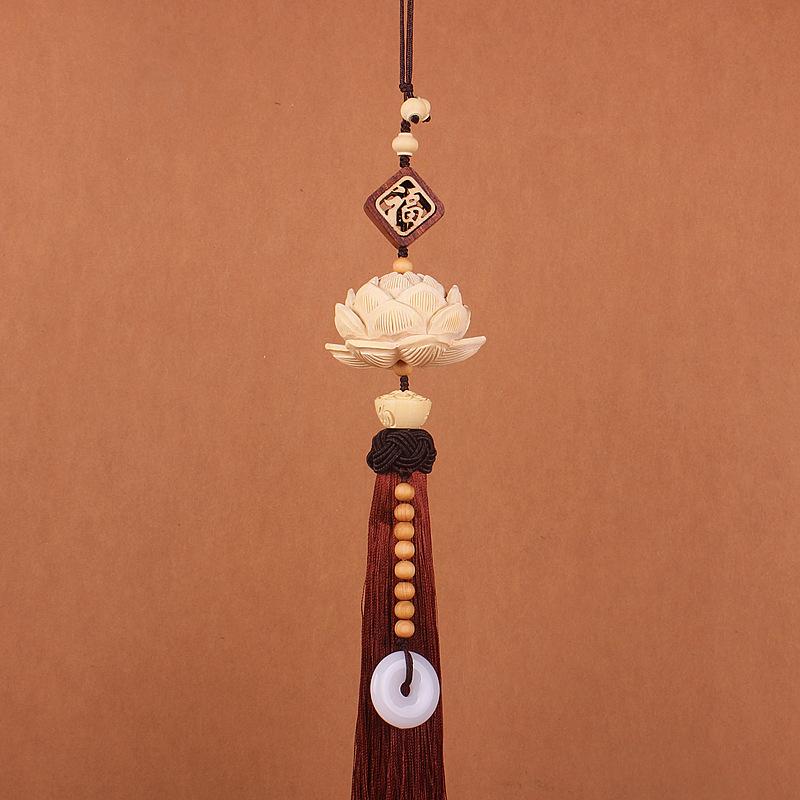 Handmade Boxwood Lotus Buddha Fu Figurines Pendants Car Ornaments Chinese Knot Style Window Decoration Home Decor Feng Shui Gift