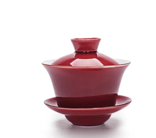 

Porcelain tea bowl set, covered bowl with lid, cup saucer, China, ceramics, exquisite, Guan Kiln, gaiwan, 140ml 140ml