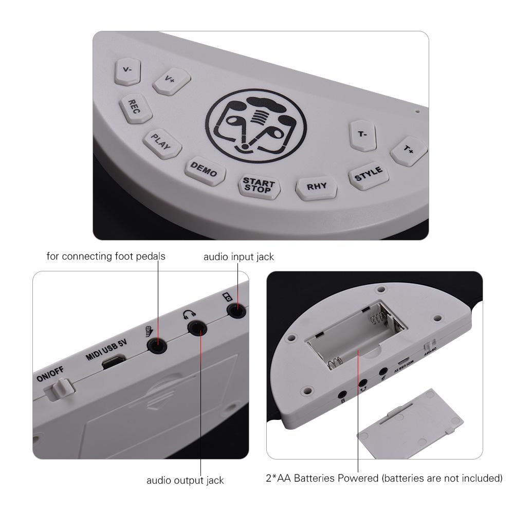 Portable Silicone Drum Pad Electronic Folding Drum Set With Drum Sticks Foot Pedals Cartoon Design