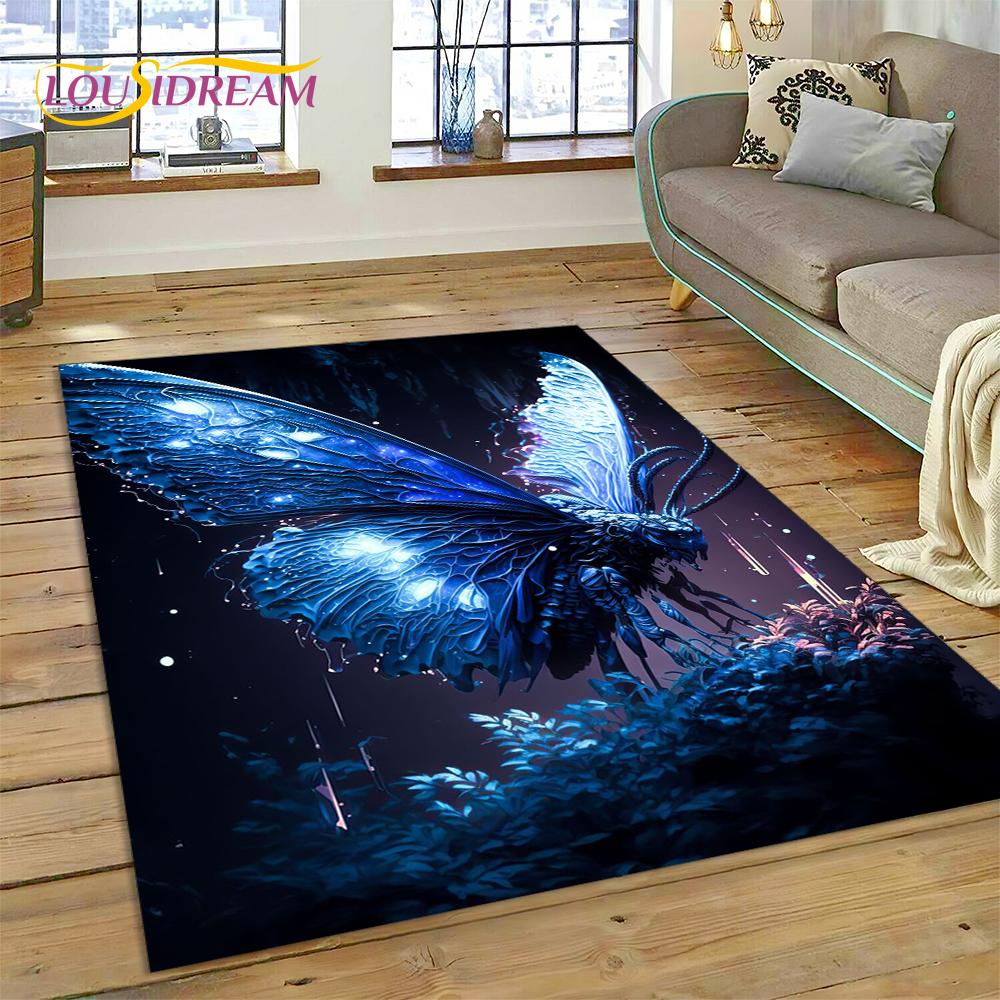Cartoon Flower Fantasy Butterfly  HD Carpet Rug for Home Living Room Bedroom Sofa Doormat Decor,Kids Area Rug Non-slip Floor Mat